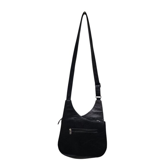 Espe Crossbody Shoulder Bag Black Vegan Leather Adjustable Strap Zip Pockets - Picture 2 of 16